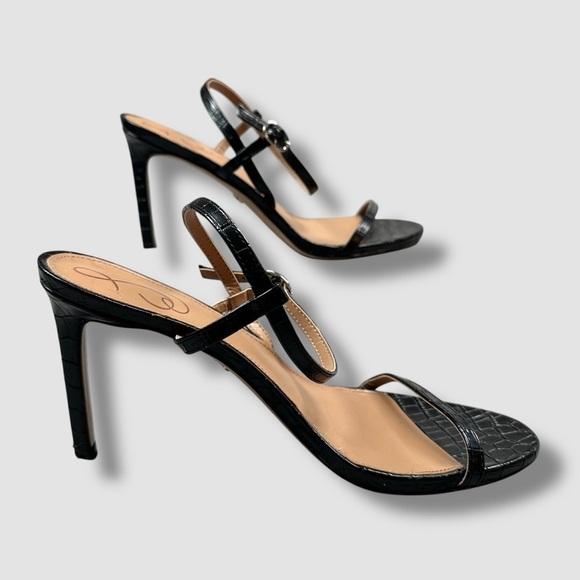 Sam Edelman Doran Strappy Heeled Sandals 9 Black Snake Print Stiletto - Picture 3 of 7